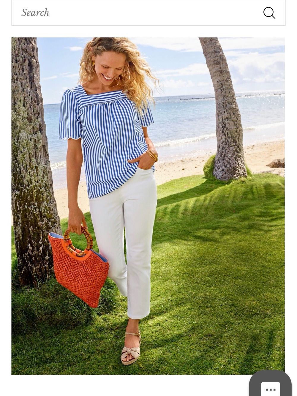 Talbots Blue & White Sailboat Stripe Scalloped Square Neck Blouse XL